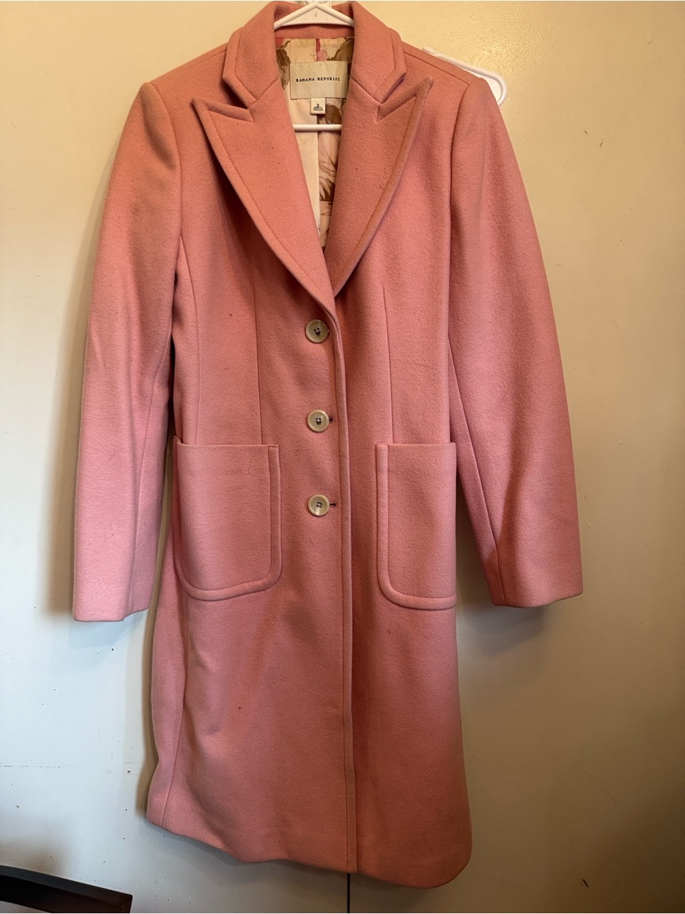 Banana Republic Dusty Pink Single-Breasted Wool Trench Coat